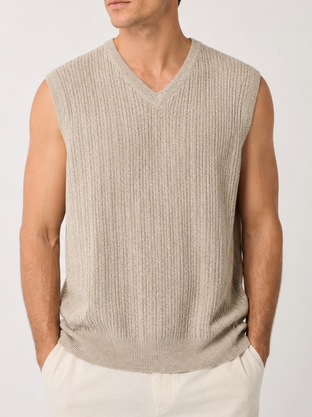Ivy Crew Classics Beige Cable Knit Sweater Vest Size L